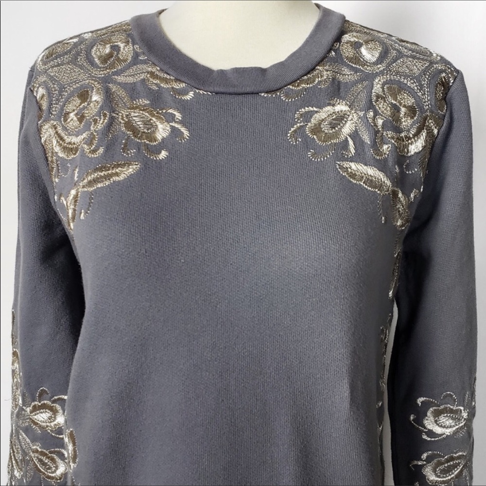 J Crew Purple Gray Metallic Embroidered Sweatshirt Size Small